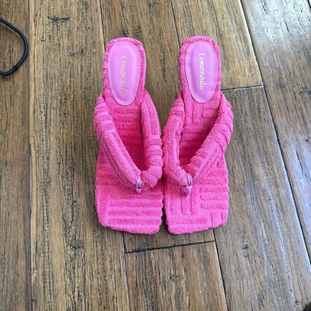 Free People Two Days In Ibiza Pink Terry Cloth Platform Slides